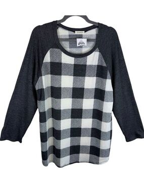 Viamor NWT Gray White Plaid Long Sleeve Lightweight Stretchy Pullover Top Sz 3XL